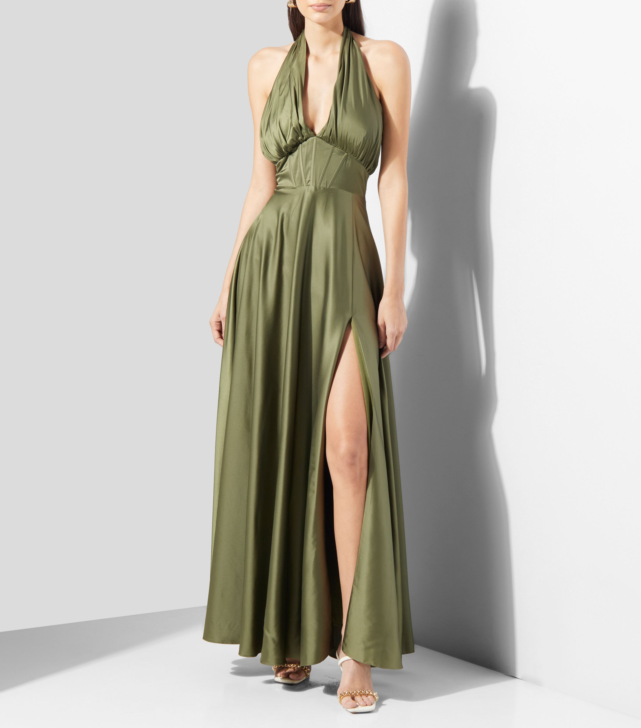 Vestido de fiesta largo liso sin mangas Mujer